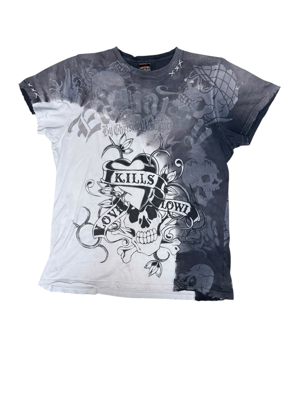 🔥🖤🤍 VINTAGE Y2K ED HARDY BY CHRISTIAN AUDIGIER "LOVE KILLS SLOWLY" T-SHIRT 🤍🖤🔥